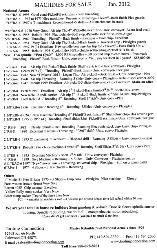 machine list 1/2012